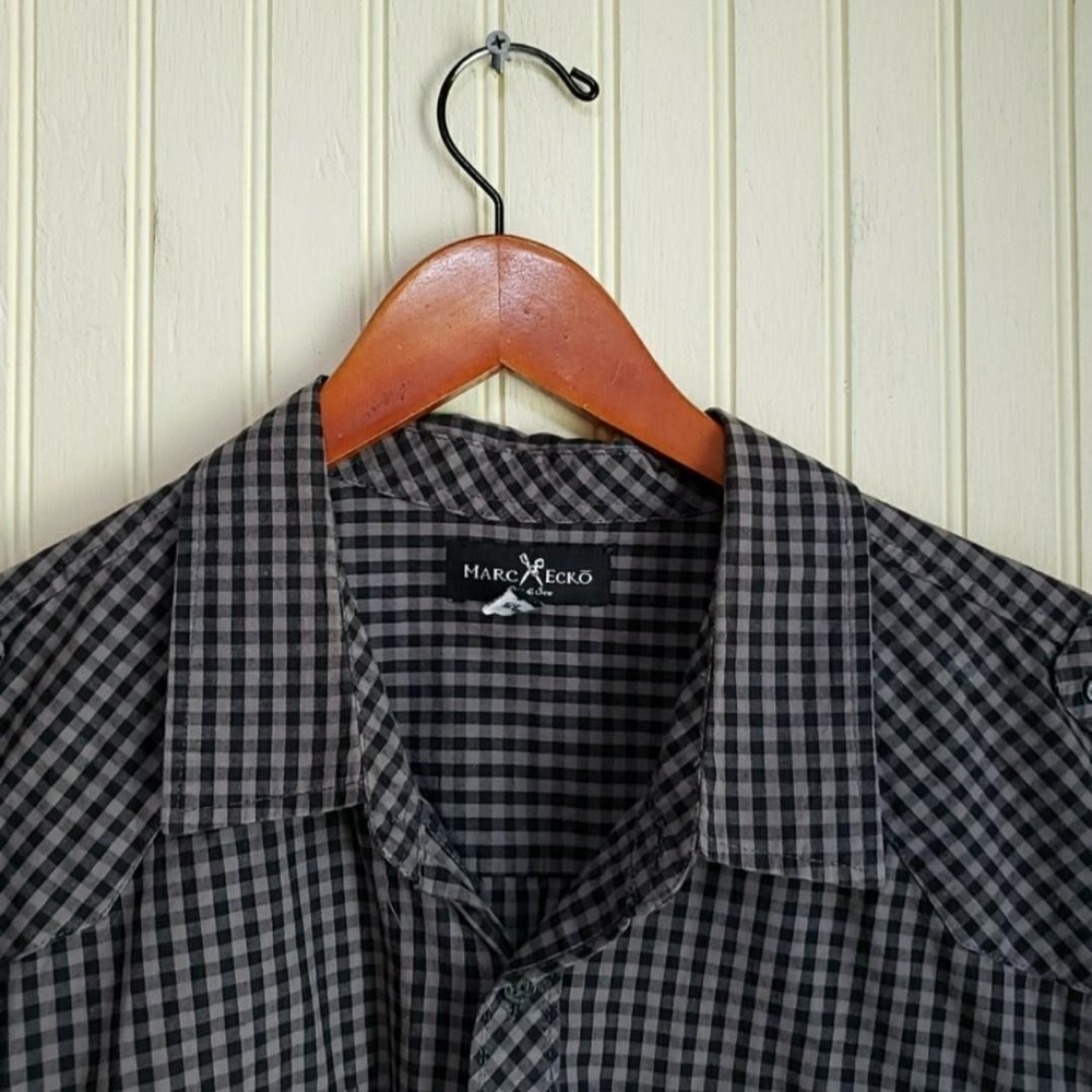 Marc Ecko Cut &‎ Sew Shirt Mens 2XL Gray Check Short Sleeve Button-Up Casual